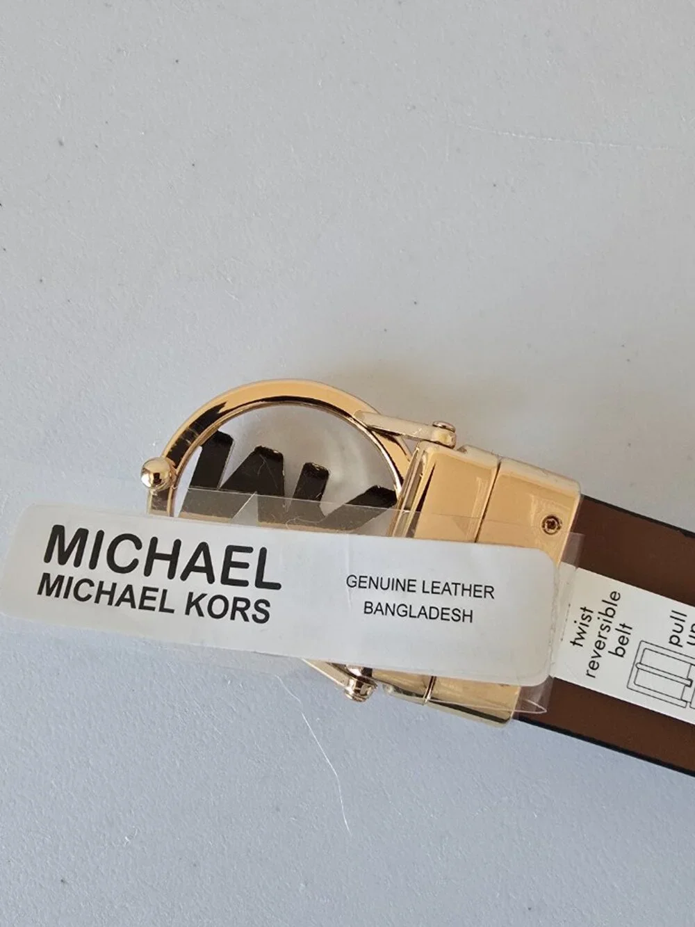 Michael Kors Reversible Belt L Black Brown Gold Buckle NEW